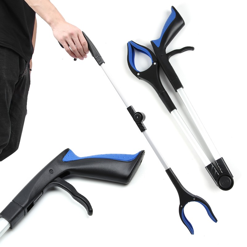 Blue Foldable Long Pick Up Reacher Grabber Helping Hand Tool