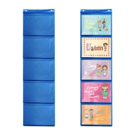 Mewise Pocket Chart for Classroom Cards,Drawing,Pictures,Class Demonstrations,Haning Wall File Organizer (5 Pockets)