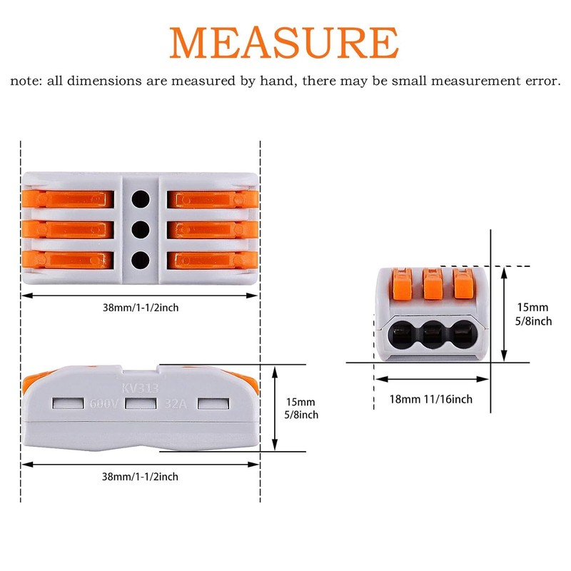 100 Pack Push-in Wire Connectors, 3 in 3 Out Compact