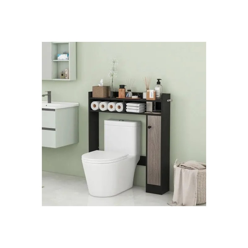 Adjustable Black Over The Toilet Storage Organizer 2 Tier Bathroom
