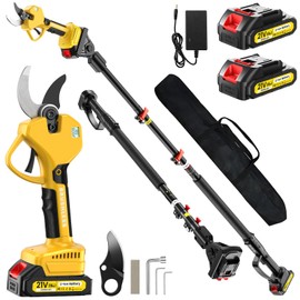 2-in-1 Pole Pruning Shears, 2" Cutting Diameter Cordless Electric Pole Pruners - Brushless Motor, 4.0Ah(2.0Ah*2) Batteries, Extra SK7 Blade, Adjustable Branches Cutter for Tree & Flower