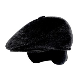 ZARSIO Men's Newsboy Hat with Earflaps, Flat Ivy Caps, Herringbone Winter Cabbie Hat, 2-in-1 Faux Fleece Earmuffs Black