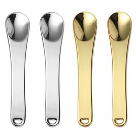 4 Pcs Mini Metal Makeup Spoon Cosmetic Spatula Cosmetic Facial Mask Cream Spoon Beauty Scoop for Mixing and Sampling, Gold and Silver