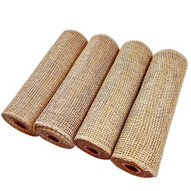 Poly Burlap mesh 10 inches,5 Yards Each,4 Pack Linen Color Burlap Rolls, Burlap Deco Mesh Wreath Supplies for for Home Door Wreath Making Christmas Tree Decoration DIY Craft,Swags