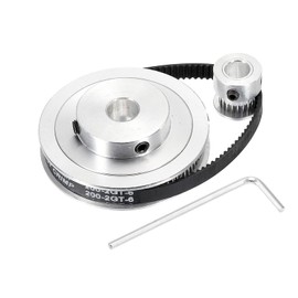 sourcing map Timing Belt Pulley 20 & 80 Teeth 8 mm & 10 mm Bore Synchronous Wheel with Belt and Wrench for 3D Printer, CNC Machine, 1 Set