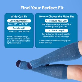 Wellow Wide Calf Compression Socks for Men & Women, 18-25 mmHg Made with Viscose from Bamboo, Nurses & Pregnancy Support, Relieves Swelling, Knee High, MD, Black Heather