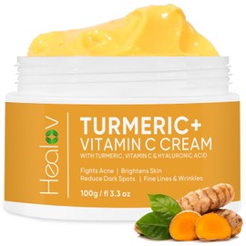 Healov Crema de cúrcuma para aclarar la piel - Loción de cúrcuma para la piel totalmente natural para rostro y cuerpo - La cúrcuma limpia la piel, combate el acné, unifica el tono, las marcas, el da
