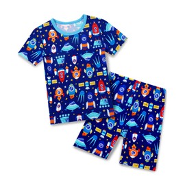 babee Reshinee Bamboo Viscose Toddler Pajamas Boys Girls Kids Cool Short Summer Pjs Pyjamas Set 2-3T Blue Rocket 2pcs Sleepwear Jammies