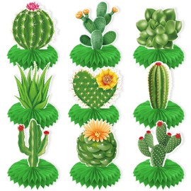 HAN SHENG 9 Pcs Hawaii Cactus Centerpieces Cactus Honeycomb Decorations Succulent Party Decorations Table Party Supplies Table Decorations Party Favors for Birthday Party Photo Props