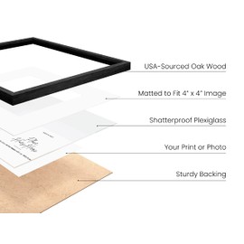 HAUS AND HUES Solid Oak Wood 8”x8” Picture Frames Matted to 4”x4” Set of 6-8 x 8 Picture Frames, Black Frames for Gallery Wall, 8x8 Square Frames, 8x8 Square Black Frames with Mat