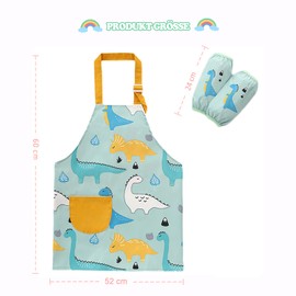SUNNEKO Cooking Apron Children's Aprons Child with Pocket Waterproof Boys Girls Adjustable Kitchen Apron Craft Painting Baking Cooking Painting Apron Artificial Gown Work Apron Painting Craft Apron, Dinosaur forest, Kind / 1 Schürzen+2 Ärmel