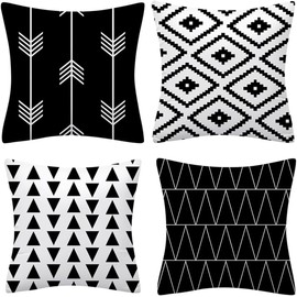 DILOXNSU Cushion Cover 50 x 50 cm, Set of 4, Black White Geometric Modern Soft Sofa Cushion Cover, Decorative Cushion Cover, Couch Cushion, Modern Decorative Cushion Covers for Sofa, Living Room,