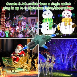 Outdoor Plug Outlet Splitter, 3 Way Outlets Power Extender with Safe Cover, Heavy Duty Waterproof Multi Plug for Holiday Decorations, Indoor/Outdoor Use, 1875W/15A, ETL Listed, Green, 2 Pack