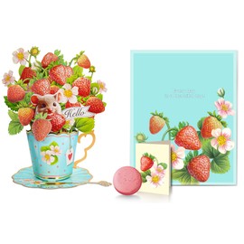 Airpark Pop Up Flower Card, 3D Paper Flowers Bouquet, Birthday, Thank You, Get Well Greeting Cards with Note Card & Envelope, Strawberry