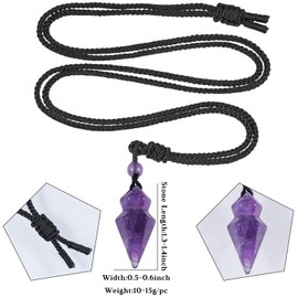 SUNYIK Natural Amethyst Double Points Necklace for Women Men, Reiki Healing Wicca Spiritual Faceted Stone Pendant with Adjustable Rope Protection Amulet Jewelry