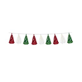 Metallic & Tissue Tassel Garland - Red, White, Green