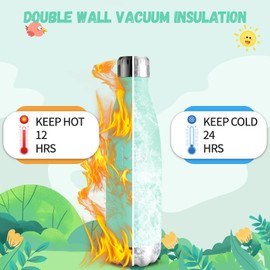 Water Bottle, 500 ml, BPA-Free, Stainless Steel, 304 Stainless Steel, Water Bottle, Double-Walled Vacuum Insulated, Insulated Bottle for School, Travel, Jogging, Camping - Blue Green Leak-Proof Metal