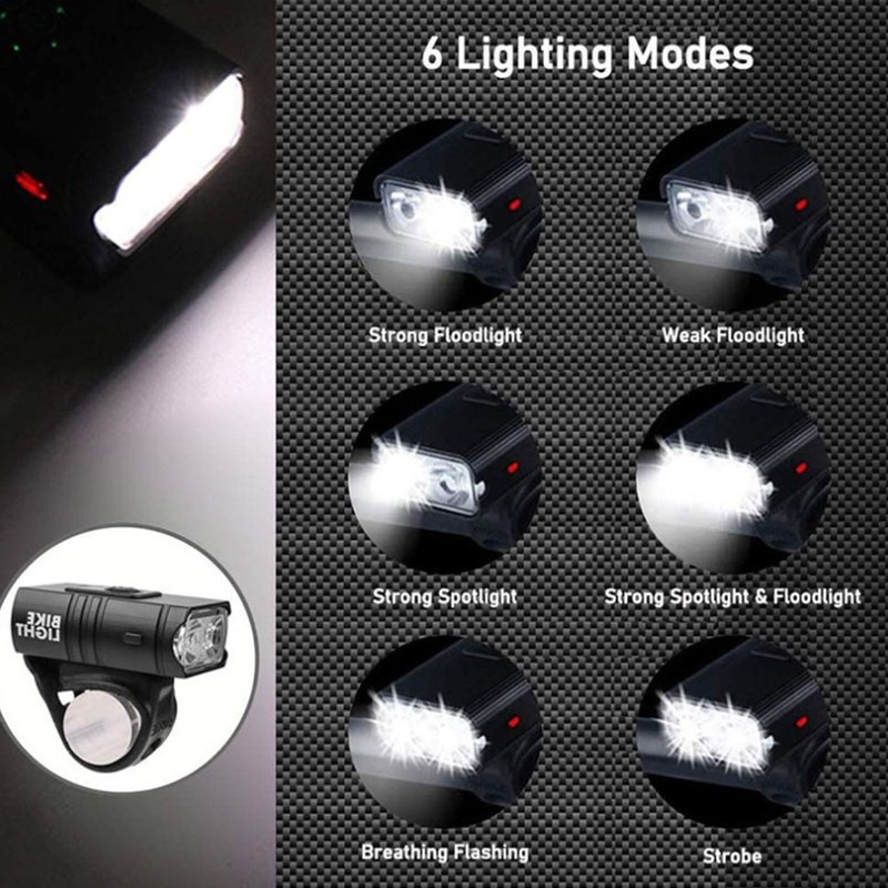 USB Rechargeable Bike Light Set with Power Display 6 Lighting
