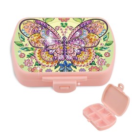 JICFDAO Diamond Painting Pillendose 9x6.2x2.5cm Tablettenbox mit 6 Fächer Kleine Medikamentenbox Reise-Pillenbehälter Kleine Pillenetui Pillenbox für Medikamente Vitamine Fischöl usw. Schmetterling