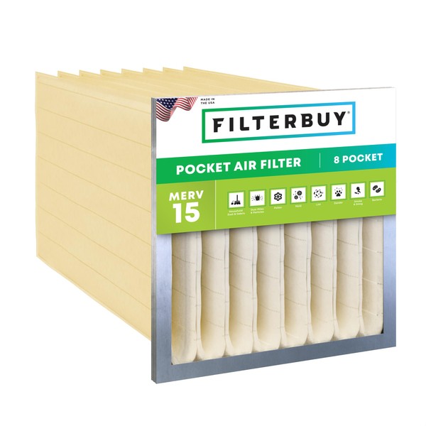 Filterbuy 20x20x22 8-Pocket Air Filter MERV 15 HVAC Replacement (1-Pack)