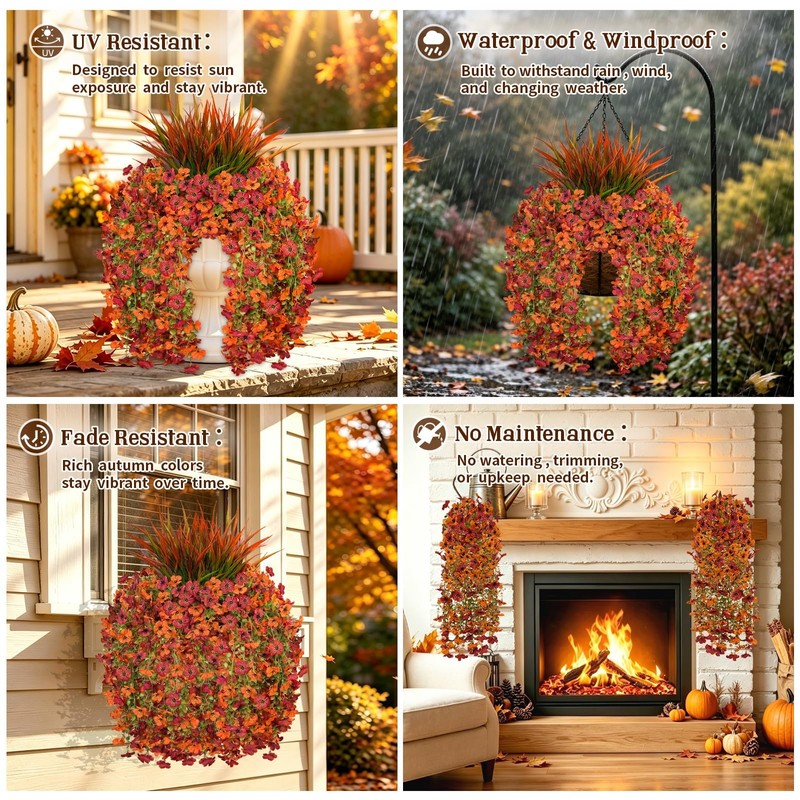 8 PCS Artificial Fall Flowers for Outdoors, UV Resistant Fake