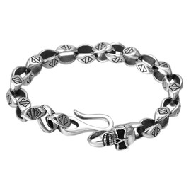 Ushinelit Men’s Retro Skull Stainless Steel Chain Chunky Rhombus Bracelet Link Pattern Engraved 22cm (8.66 inch)