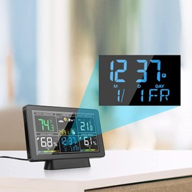 Wireless Weather Station, Wireless Hygrometer Thermometer with Colour Display, Indoor Temperature, Outdoor Temperature, Air Pressure Display, Weather Forecast and Alarm Function (EU Plug)