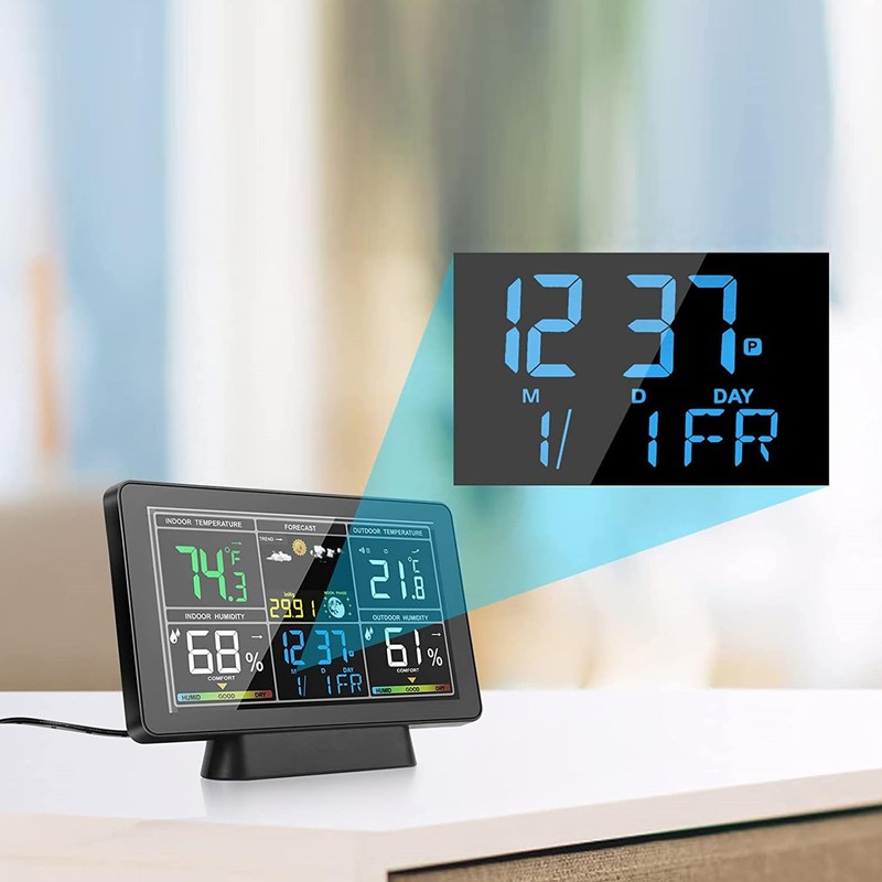 Wireless Weather Station, Wireless Hygrometer Thermometer with Colour Display, Indoor