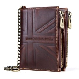 Contacts Men's Genuine Leather RFID Blocking Bi-fold Wallet | Upto 8 Card Slots Including 1 ID Window | 2 Zip Closure Currency Compartment & 2 Banknote Compartments (Brown), N78-Brown, Classic