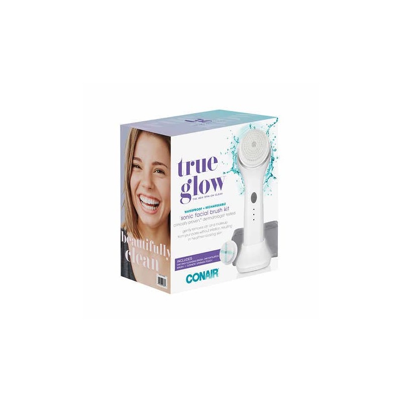 Conair True Glow Sonic Facial Brush Kit, Waterproof and Rechargeable