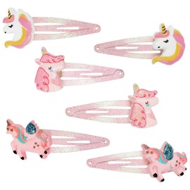 BUTBU 6PCS Hair Clips for Girls, Toddler Hair Clip, Unicorn Toddler hair Clips for Girls, Cute Snap clips, Sparkly girls Hairs Accessories, Suitable for Birthday Party Children's Day Gifts (Pink)