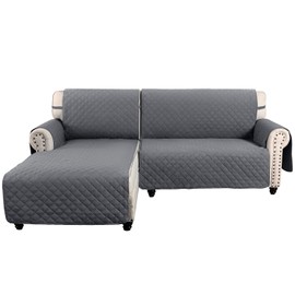 MEILLE MAISON L Shaped Sofa Cover for Dogs, 2-Piece Sectional Couch Plus Chaise Lounge with Straps, Reversible Water Resistant Furniture Protector Home Décor(Extra Large, Grey) (LKL2PDLC1)