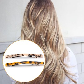 Vanyibro 2 Pack Long and Thin Handmade Celluloid Onyx Hair Barrettes,Elegant Automatic Hair Clips for Women/Girls