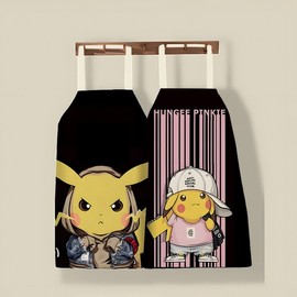 Pokémon Pikachu Fashion Apron for Home Kitchen - Adult & Kids Dream Apron (Design 02) 07+65X75cm [Adult Thick Cotton and Linen] 3ea