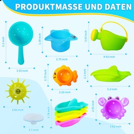 CNMTCCO Bathtub Toys, 10-Piece Water Toys, Bath Toys for Babies Aged 1, 2, 3 and 4 Years Old, Kids' Gift for Boys & Girls