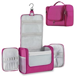 Buruis Large Capacity Waterproof Toiletry Bag for Women, Hanging Toiletry Organizer, 11"x 6.2"x 8.8", Fushcia