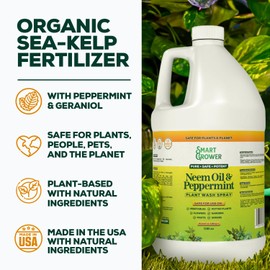 Neem Oil Spray for Plants with Peppermint Oil, Natural Plant Wash Made for Indoor and Outdoor Plants Smart Grower Gallon Refill Ready to Use Spray