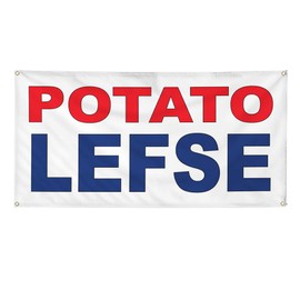 Vinyl Banner Multiple Sizes Potato Lefse Red Blue Food Bar Restaurant Truck Restaurant & Food Outdoor Weatherproof Industrial Yard Signs 10 Grommets 60x144Inches