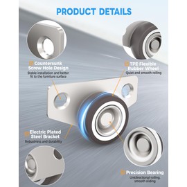 Anobeyi 1.25-Inch Side Mount Caster, Mini Low Profile Caster Wheels Set of 2, Silent Rigid Rolling Wheel for Small Furniture, Drawer, Tray, Cabinet, Storage Box, Cabinet (1.25inch, 2)