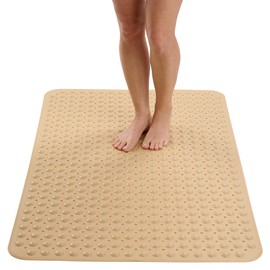 ENKOSI Extra Large Shower Mat Non Slip - 47 x 32 inch - XL Bathroom Shower Mat - Large Shower Mats for Shower Stall Floors - Secure Suction Cups and Drain Holes (47x32 Beige Opaque)