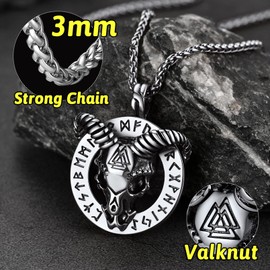 FaithHeart Men's Pendant Punk Style Satan Goat Head Pendant Pentagram Pendant with Rune Symbol Punk Gothic Pendant for Christmas Father's Day Valentine's Day, Stainless Steel, No Gemstone