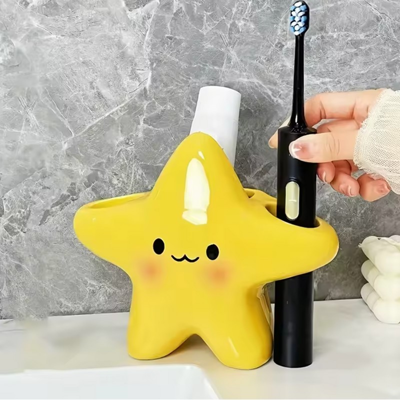 Cute Star Toothbrush Holder - Freestanding Bathroom Countertop Toothbrush &