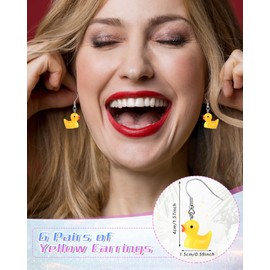 Yinkin 6 Pairs Rubber Duck Earrings Cute Ducky Earrings for Women Jewelry Gift Resin Dangle Drop Earring Cruise Earring