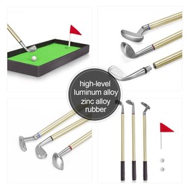 Juboury Mini Desktop Golf Pen Gift Set with Putting Green, Flag, 3 Golf Club Pens & 2 Balls