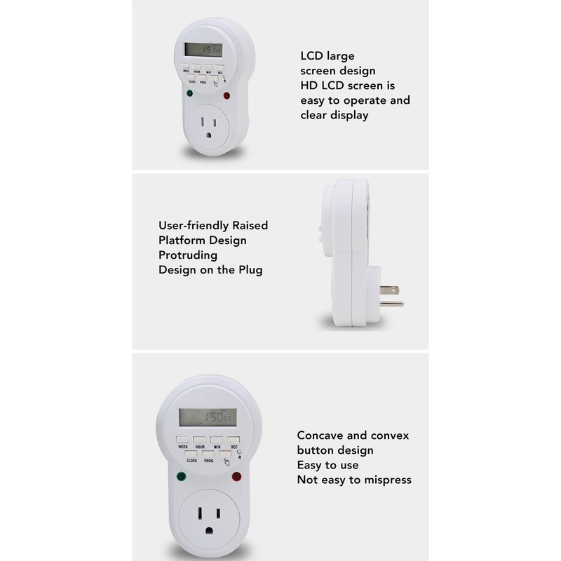 Timer Outlet 7 Day Programmable Digital Timer Plug in Light