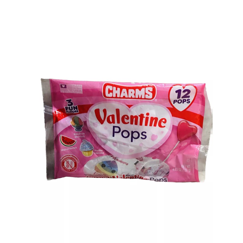 Charms 3 Flavors. Classroom Friendly 12 Valentine Pops. Glutten/Peanut Free.4.23