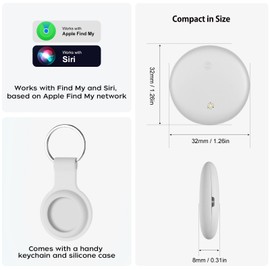 2 Pack Item Finder Works with Apple Find My (iOS Only), Bluetooth Tracker with Keychain & Case, Luggage Locator, Tracking Tags, Anti-Lost Device for Keys, Wallets, Bags, Pets (2 Pack-White)