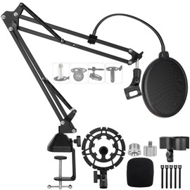Microphone Stand for Blue Yeti Upgraded Mic Boom Arm Desk Mount for Hyperx Quadcast Blue Yeti Pro X Snowball with Top Grade Shock Mount, Pop Filter,Windscreen,Mic Holder for Broadcasting Game