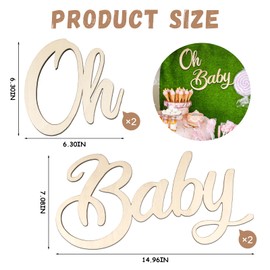 Aruatu 4 Pcs Unfinished Wooden Oh & Baby Sign Wooden Cutout Letter Oh Baby Sign for Wreath DIY Crafts Blank Decorative Word Signs for Door Wall Christmas Decor (Wood-Baby)