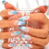 Sethexy Blue Handmade Fake Nail Tips Glitter Gradient Long Coffin